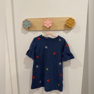 Mini Boden Girls Navy Dress with Red Hearts and Silver & Gold Stars